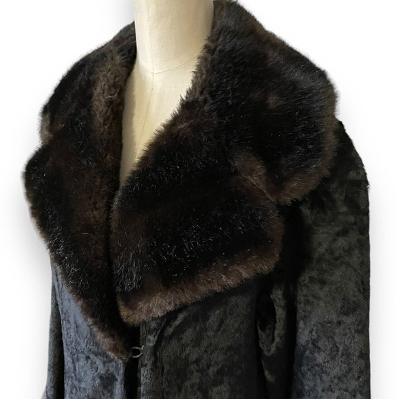 Vintage 60s Rosewin Black Penny Lane Brown Faux Fur Coat Mid Length Jacket - Picture 2 of 10